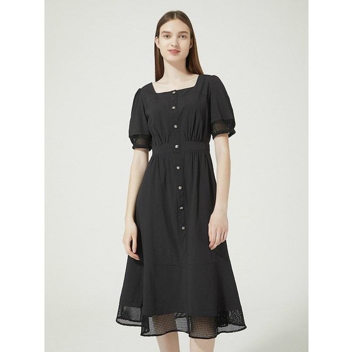 주크 스퀘어넥 밑단배색 원피스 BK Z232MSE103