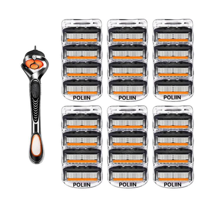 POLIIN 호환 신형 프로글라이드 질레트 면도날 블랙주황+ 스윙 면도기, 24개입, 1세트