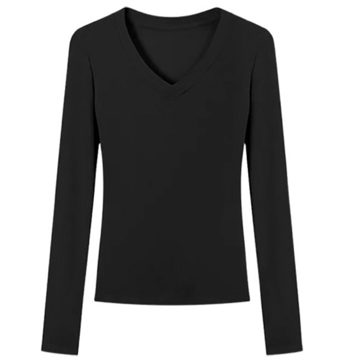 웨일쓰 11 여성 슬림핏 브이넥 기모 티 따뜻한 기본템 데일리 베이직 긴팔 티