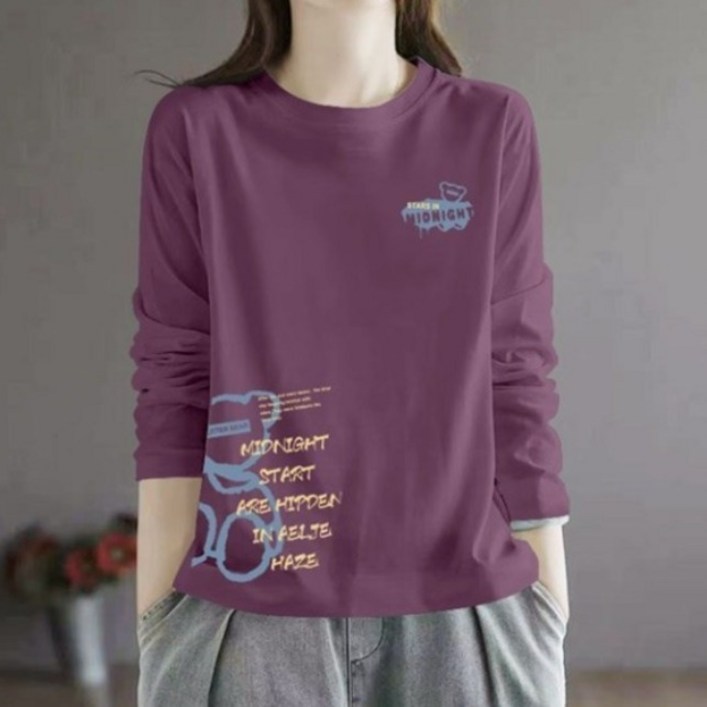 보그핏 위린상의  여성 심플 자모 긴팔 라운드넥 티셔츠