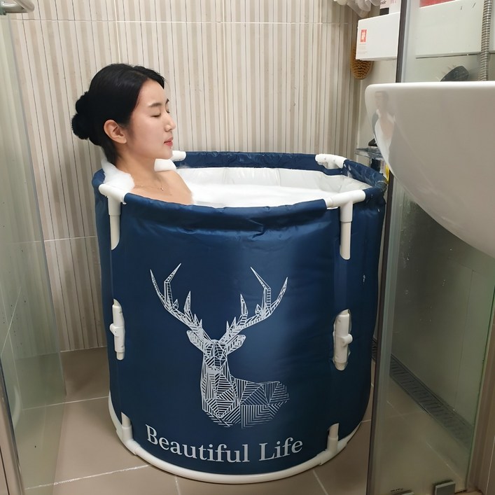 디퍼런시엘 휴대용 욕조 원터치 이동 성인 접이식 욕조 목욕통 간이목욕탕, 에메랄드 사슴