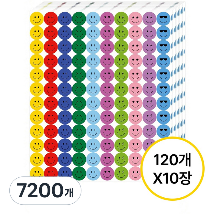 지니밸리 칭찬 스티커 10가지 색상 10장, 7200개, 방긋