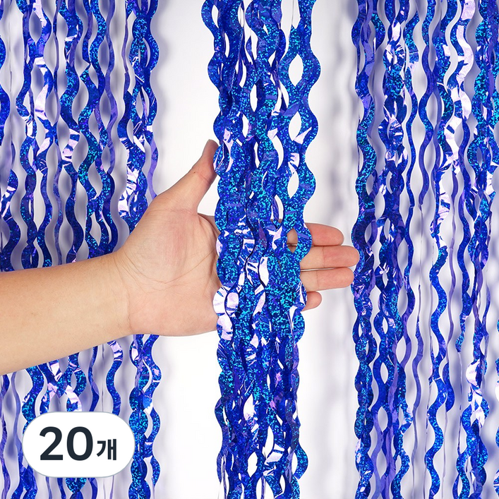 파티짱 웨이브 홀로그램 파티 커튼 장식 포토존 배경, 웨이브 파티커튼 홀로그램 블루, 20개