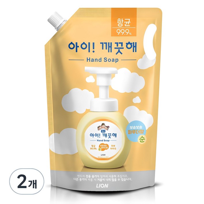 아이깨끗해 폼 핸드솝 순 리필 보송보송 파우더향, 1.8L, 2개 아이깨끗해 폼 핸드솝 순 리필 보송보송 파우더향, 1.8L, 2개