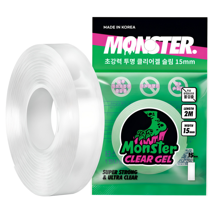 몬스터클리어겔 슬림 초강력 양면테이프 15mm x 2m, 투명, 1개