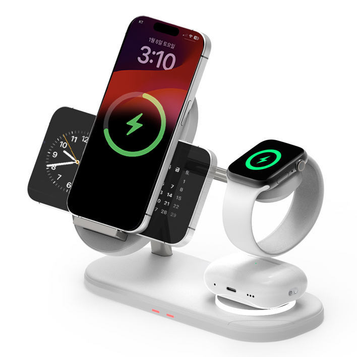 바우아토 3in1 듀얼 코일 고속 무선충전기 거치대 애플 호환, 퓨어화이트, 1개
