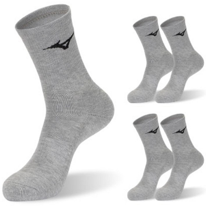 미즈노 컴피트 더블 쿠션 크루 스포츠 양말, 그레이, 5개