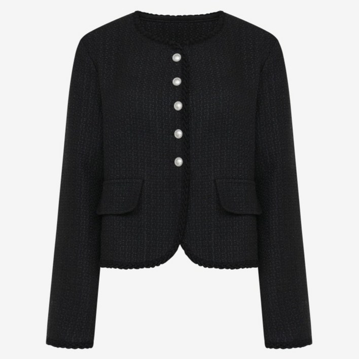 이사베이 여성용 노카라 장식 포켓 트위드 자켓 VKJAB7101