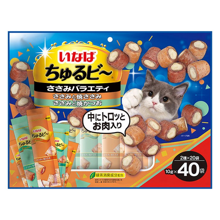 이나바 츄르비 짜먹는 고양이 간식, 닭가슴살 버라이어티, 10g, 40개