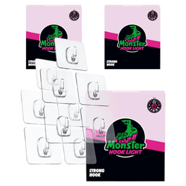 몬스터겔 강력 무타공 접착식 벽걸이 후크 라이트 부착고리 스텐304, 투명, 30개