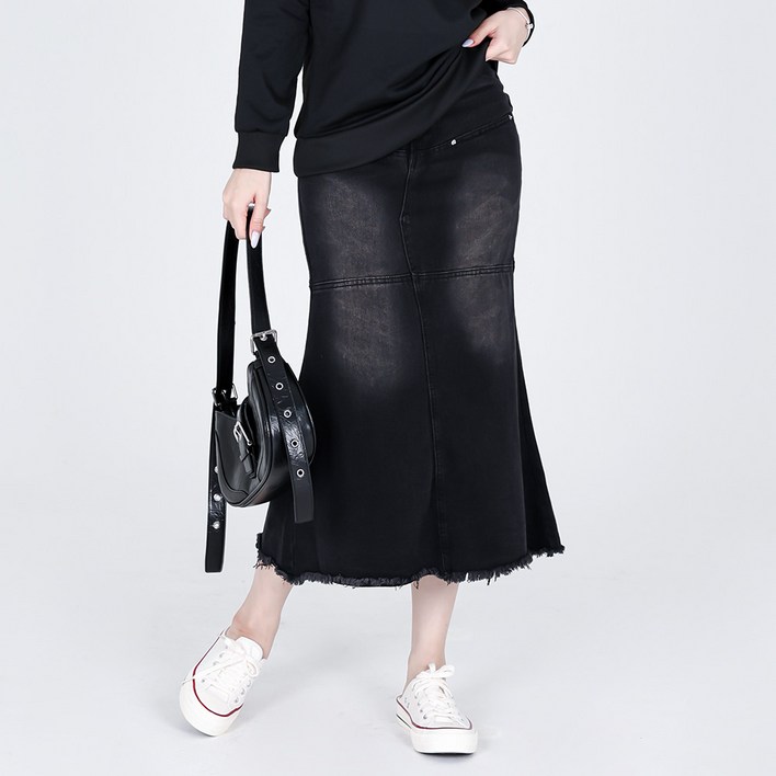 모이르벨라 여성용 테리 머메이드 데님 롱 스커트 P25FW2A2324