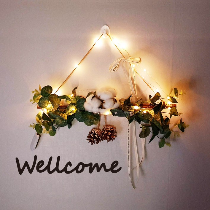 러블리팜 조화 행잉 가랜드  LED 와이어 조명  레터링 시트지 5종 세트 유칼립투스 코튼 믹스