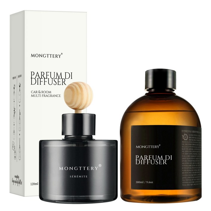 몽때리 차량용 방향제 120ml 본품 + 300ml 리필 세트, 1세트, 포레스트우드