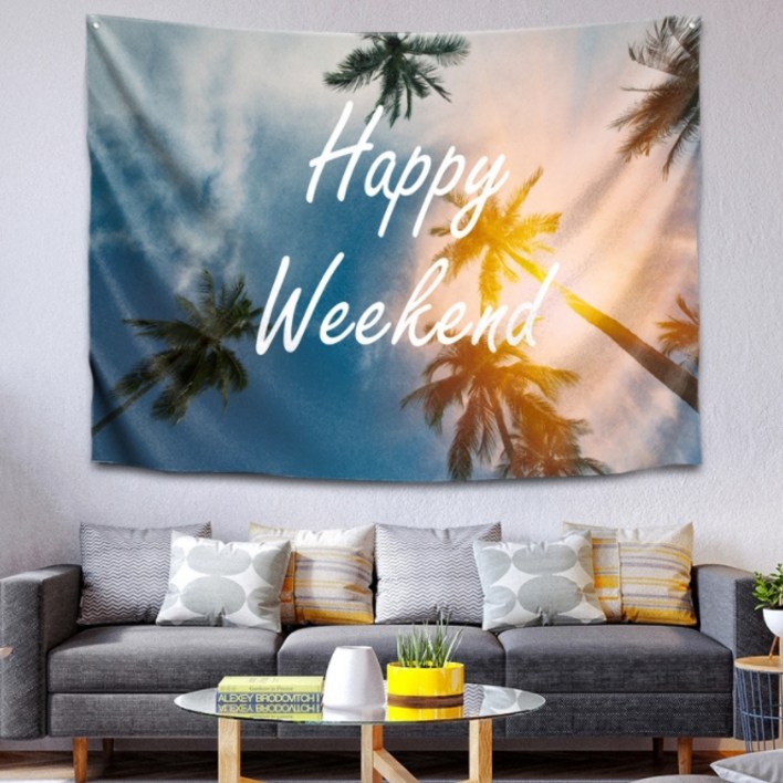 카리스 해피 위켄드 레터링 가림막 태피스트리