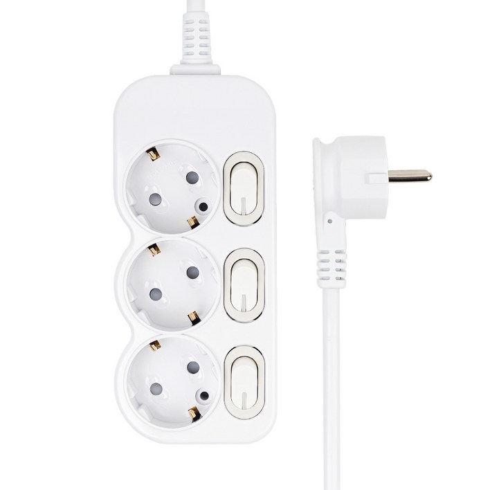 에코파워탭 슬림 개별 스위치 납작 멀티탭 3구 EPM 203N, 화이트, 1개, 5m
