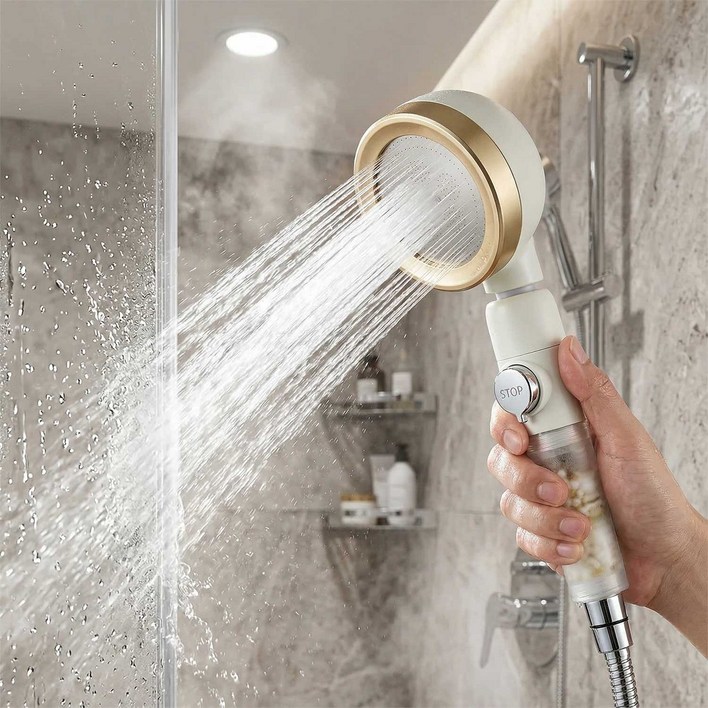 360도 회전 고수압 샤워기 헤드 온오프 수압상승 샤워헤드 KDF 2중 필터 샤워기 본품