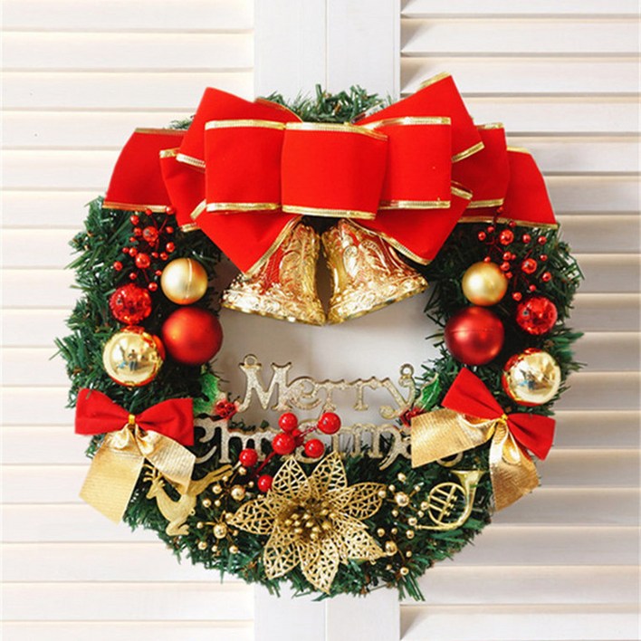 WH 원형 크리스마스 리스 벽트리 장식 소품, 골든플라워 30cm, 1개 하우쎈스