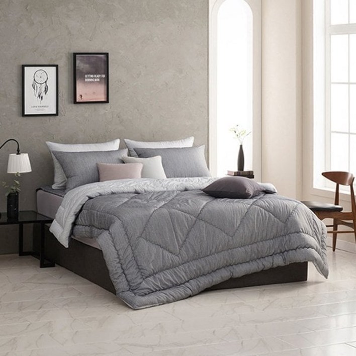 알레르망 Allerman 데런2 차렵이불 D 3종세트 그레이 이불  베개커버x2 303666