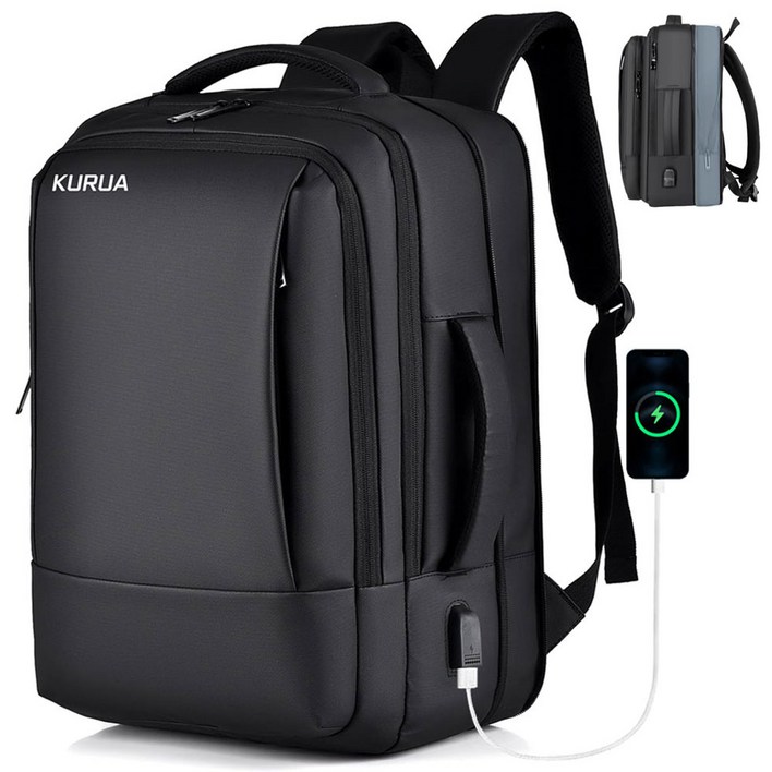 KURUA 확장형 직장인 대학생 대용량 여행용 17인치 방수 노트북 백팩