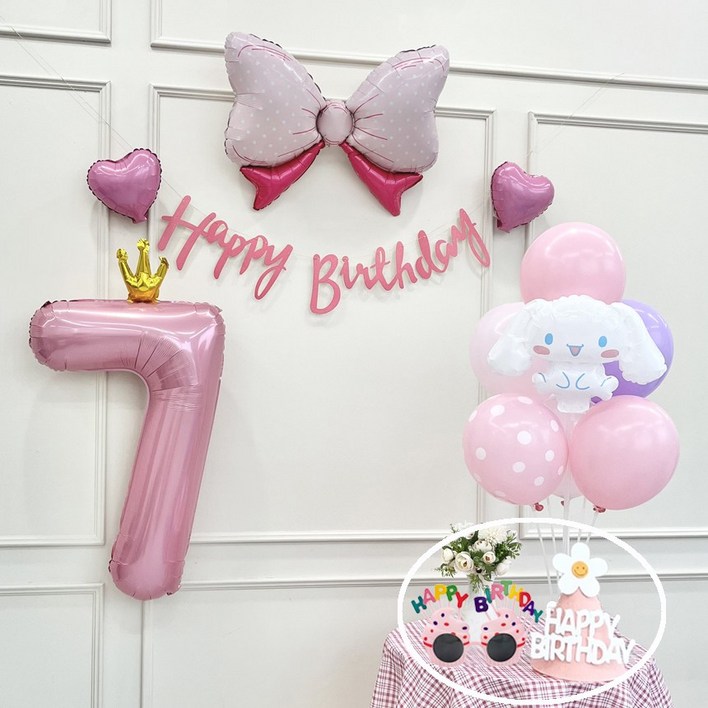 연지마켓 쿠로미 마이멜로디 키티 시나모롤 산리오 생일풍선 파티세트, 시나모롤 핑크세트 7