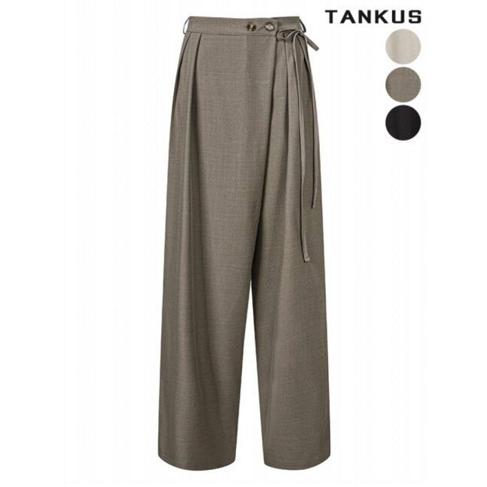 탱커스 5577 여성 핀턱 와이드 랩 벨트 슬랙스