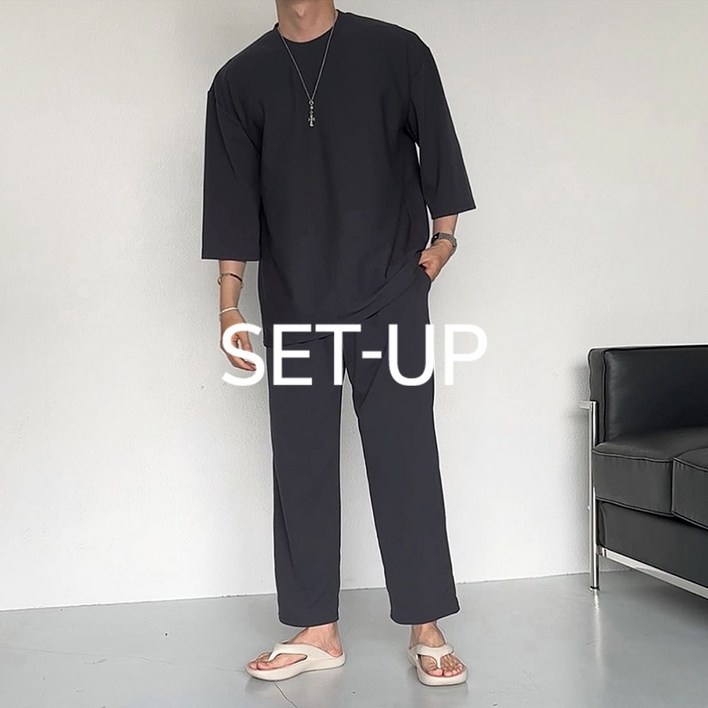 치트키 버블리 링클프리 스판 7부 티셔츠  스판 팬츠 셋업