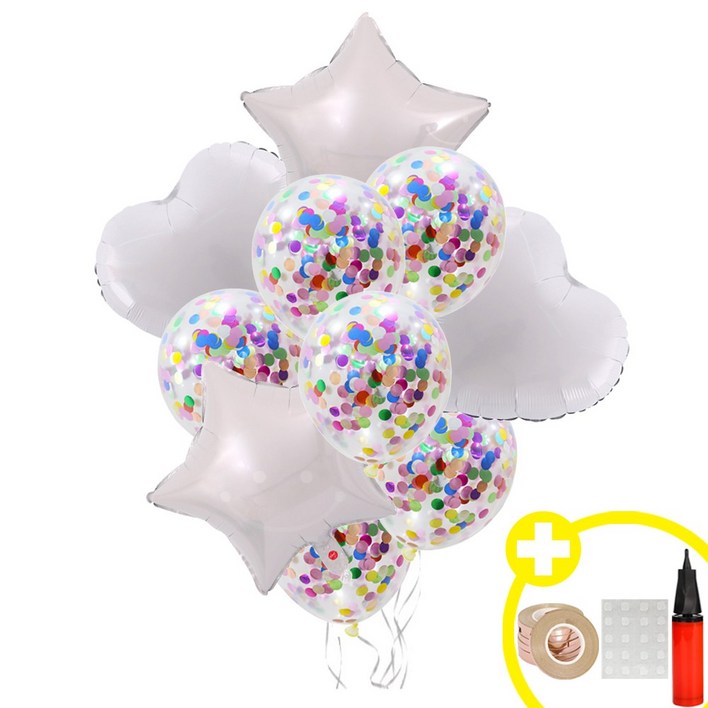 미니멀리즘 파티 스타 하트 은박풍선 심플 혼합풍선 생일 발표회 인생샷 포토존 연출템 파티용품세트 20옵션 에브리띵스마일 1109, 1세트, 화이트 컨페티 풍선