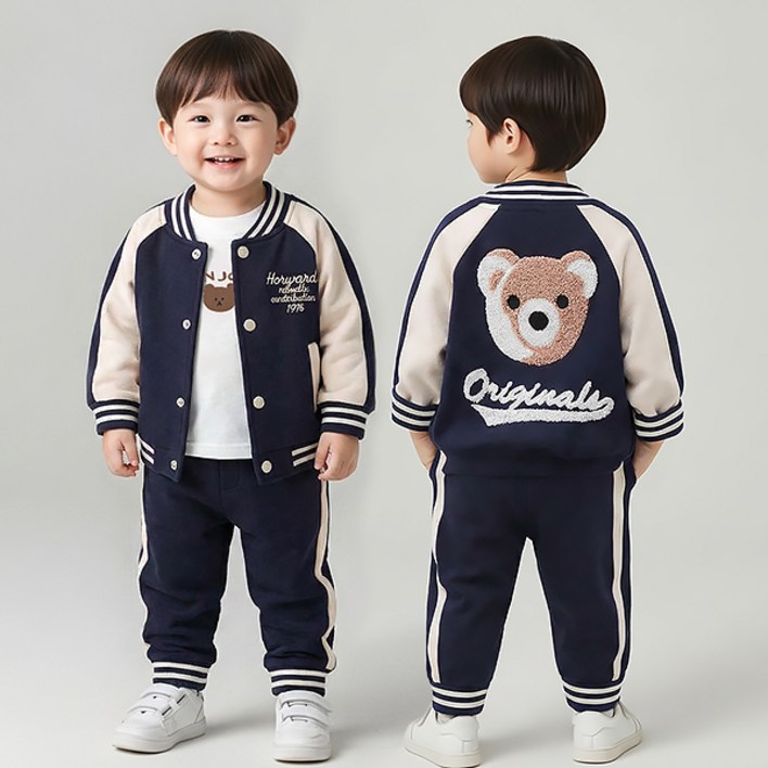 몽실이 뽀글곰 야구점퍼 3pcs 상하복세트 봄 가을 여아 남아 외출복