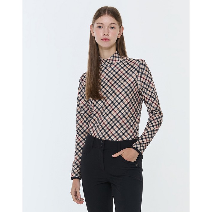 23FW populet베이지 체크 긴팔티셔츠 WNTS3D903I2