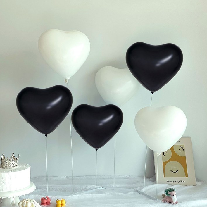 하트 풍선 스탠드 슬림스탠드 생일 기념일 파티 검정색, 1세트, 블랙+화이트