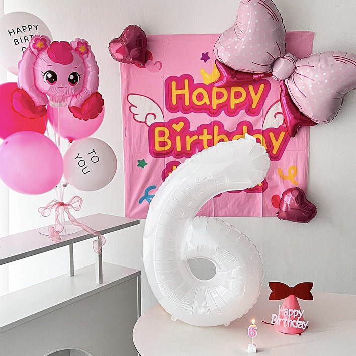 하피블리 산리오 캐릭터 풍선 아이 생일 파티 용품 세트, 프리미엄세트(숫자6)