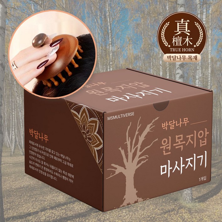 [MSMULTIVERSE] 박달나무 원목 머리꾹 두피 경락 마사지기 괄사 브러쉬 두피 머리 마사지 헤어케어 케이스