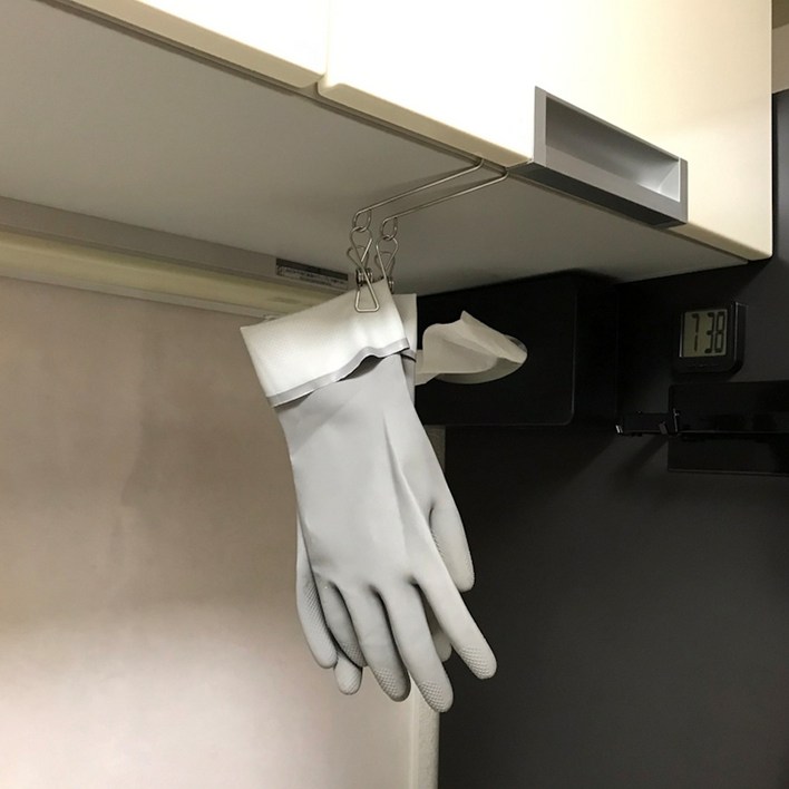 생활탐구 스텐 고무장갑 걸이 주방 상부장 공중부양 집게 건조 고리 수세미 수납 행주 후크