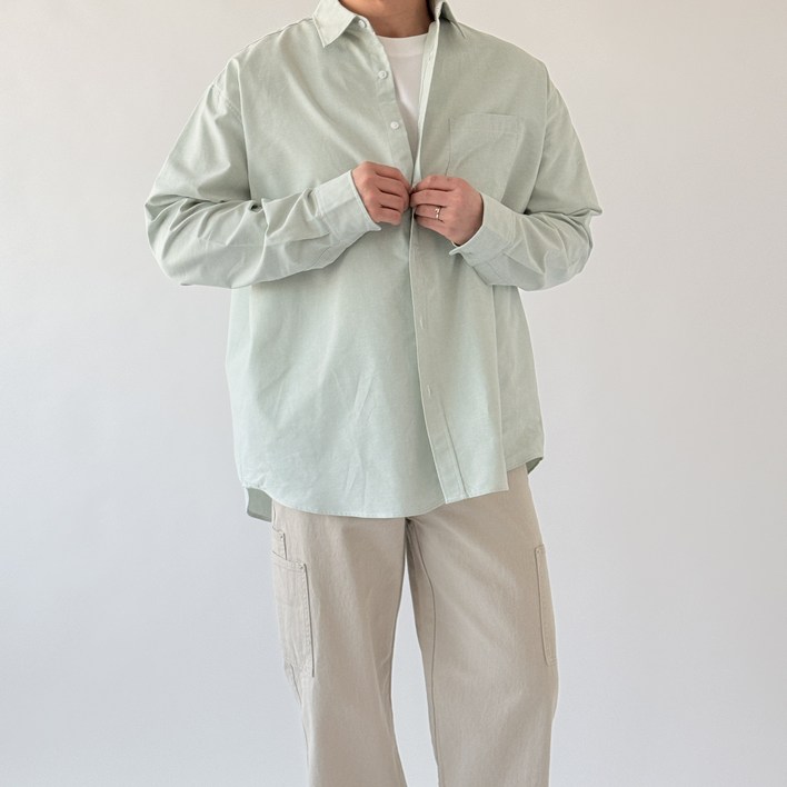 남자 오버핏 옥스포드 셔츠 베이직 캐주얼 긴팔 셔츠 made in korea  (9color)