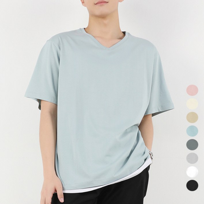 아우라큐 남녀공용 반팔 브 무지 티셔츠