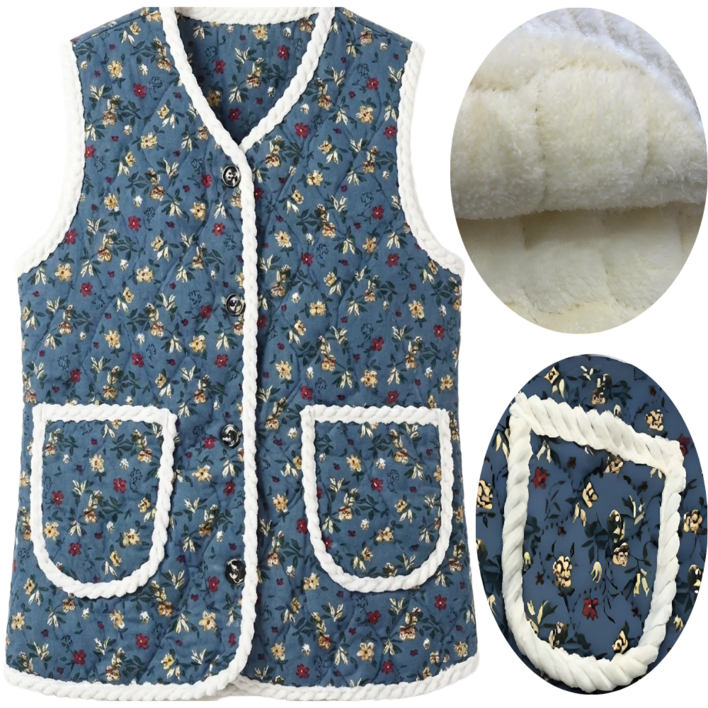 겨울 따뜻한 할머니 빅사이즈 누빔 조끼 꽃무늬 털안감 촌캉스 복고패션