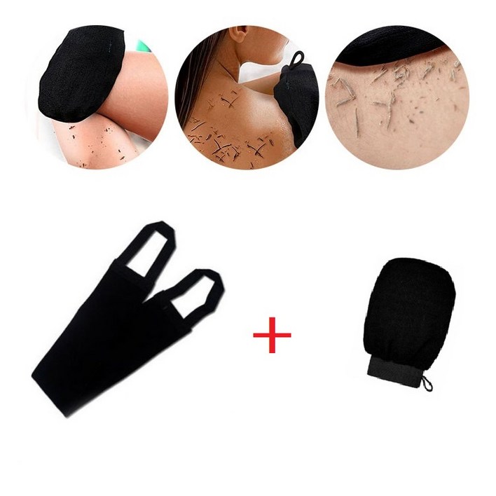 아워트랙 때밀이 2종 세트 때장갑  롱때타올, 블랙, 1세트, 1개입