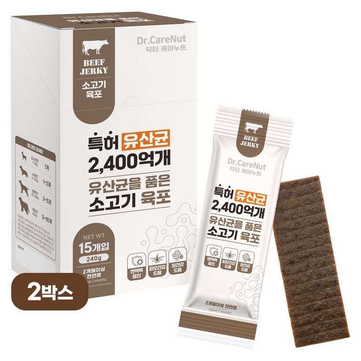 [임박특가] 닥터케어누트 강아지 영양간식 유산균 져키육포 2P [유통기한:26년10월06일], 16g, 30개, 소고기져키