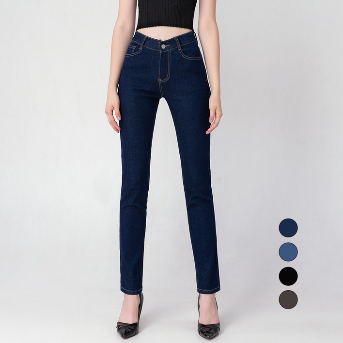 엘블로썸 여성 겨울기모 스판좋은 히든밴드 슬림일자 청바지 기본롱