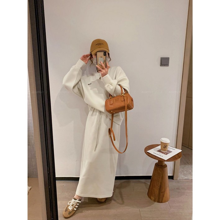 싱싱덴덩 트레이닝 세트 여성 초가을 솔리드 캐주얼 데일리 맨투맨 스커트 상하복