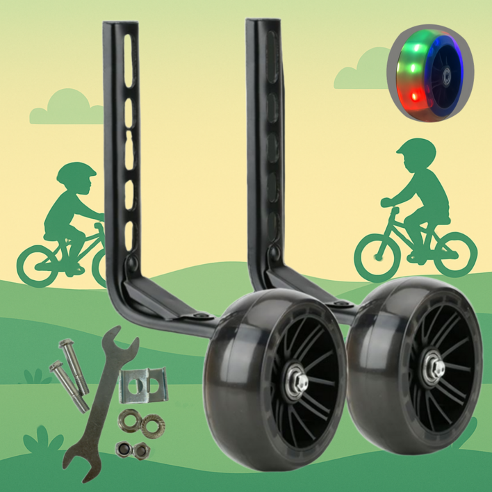 안전키드 광폭 무소음 어린이 자전거 보조바퀴 12인치20인치 호환, 1세트, 4cm, 블랙