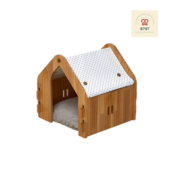 에펫 펫하우스M 숨숨집 방석포함 강아지 고양이 집 원목 DIY 브라운 WM5, 1개