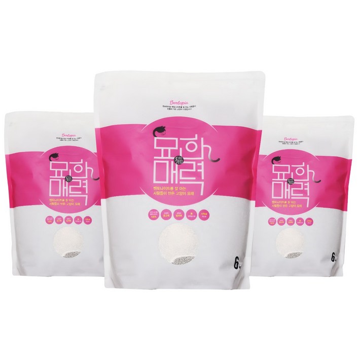묘한매력 100 국내생산 프리미엄 고양이모래 6kg X 3포, 6kg, 3개, 6L