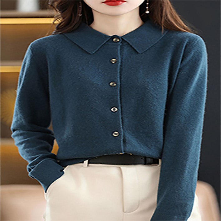 여성 데일리 카라 버튼 스웨터 가디건 여성용 따뜻한 겨울 니트