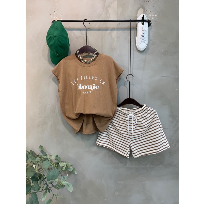 씨샵인더룸  신상 무료배송루즈 레터링 민소매 티셔츠 스프라이트 반바지 세트 4color