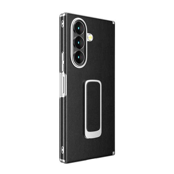 YINUO 갤럭시 Z 폴드 천연 가죽 슬림 그립 360도 각도 조절이 거치대 듀얼 중축 힌지 보호 후면 케이스