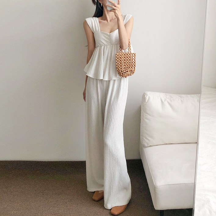 요시아나 당일발송 클리샤 플레어 나시 탑 롱팬츠 투피스 세트 2컬러 요시아나 당일발송 클리샤 플레어 나시 탑 롱팬츠 투피스 세트 2컬러