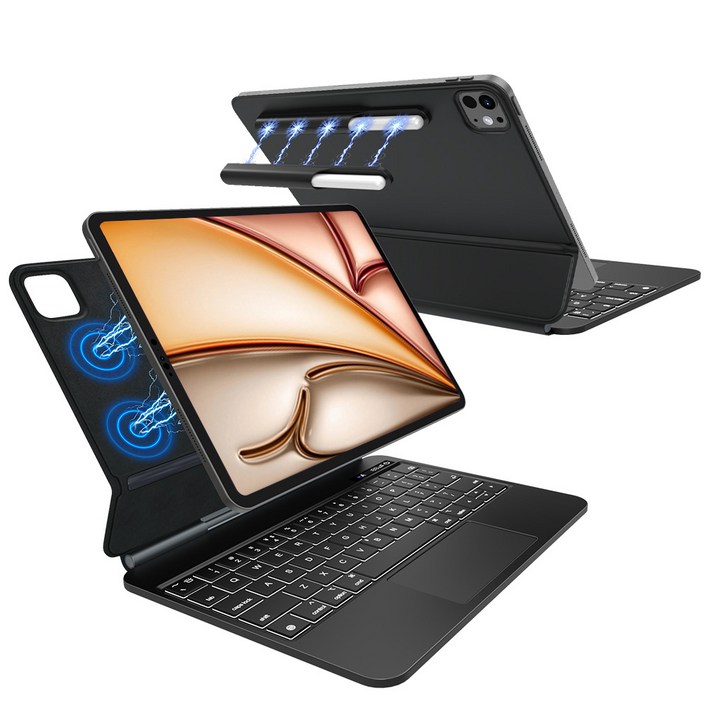 DANYCASE 아이패드 자력 흡착 디지털 전력 마법 키보드 케이스, 블랙, 1개 DANYCASE 아이패드 자력 흡착 디지털 전력 마법 키보드 케이스, 블랙, 1개