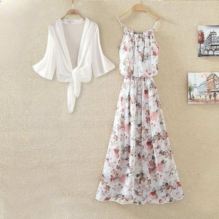 Asure 여성 여름 원피스 투피스 가디건+나시원피스 바캉스원피스