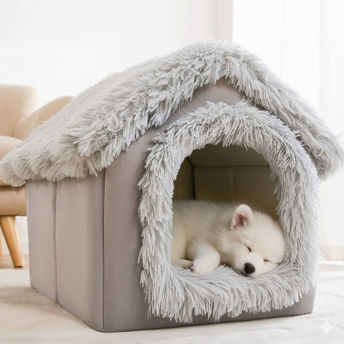 윤봄 하우스 강아지집쿠션포함 고양이 하우스 숨숨집 침대텐트, 1개, 그레이
